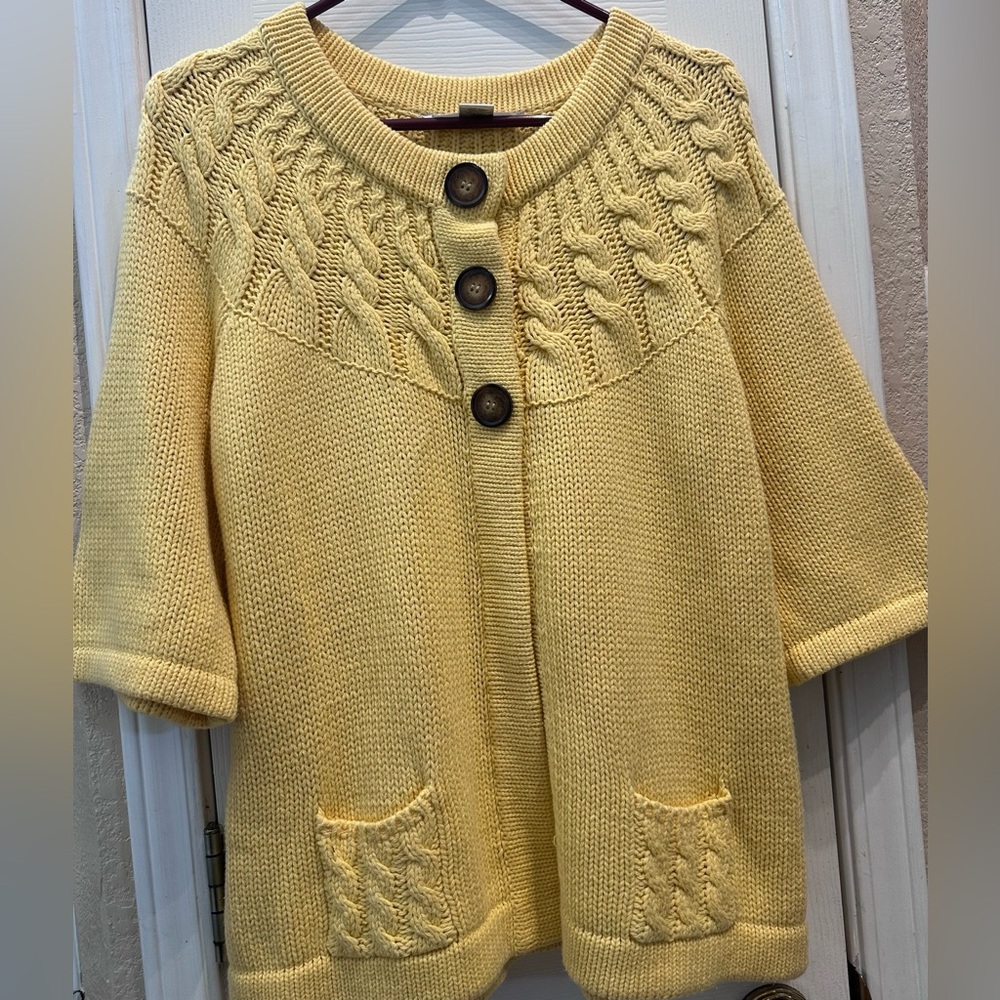 Women’s Yellow cottage core Cable-Knit Button Sweater Cardigan